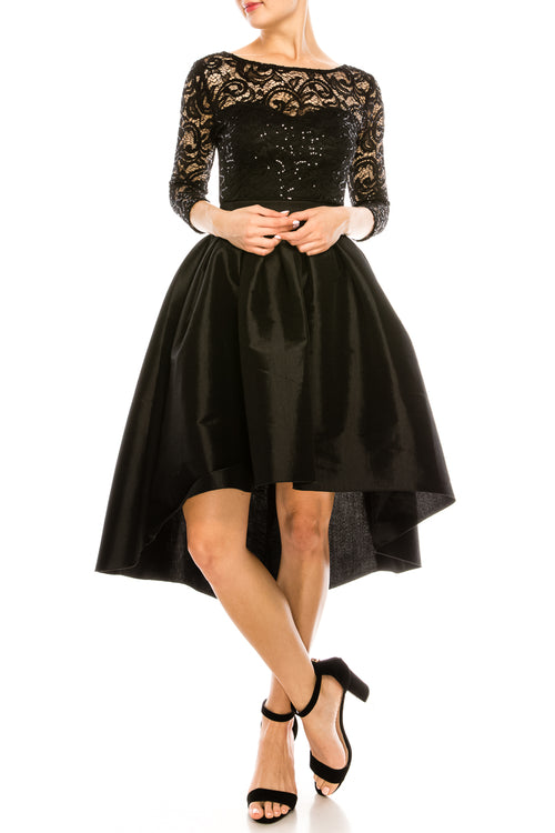 Long Sleeve Sequin High Low Flare Party Dress (6 Pieces)