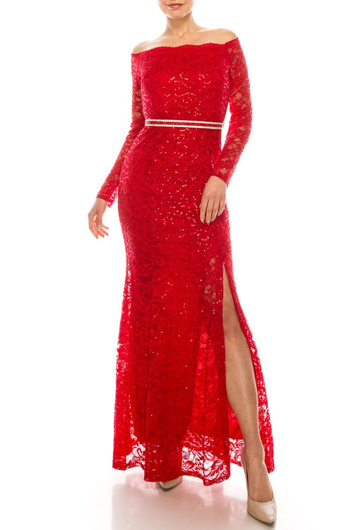 Long Sleeve Sequin Mesh Long Party Dress (6 Pieces)