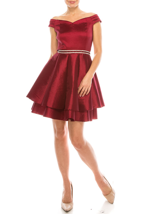 Off Shoulder Sweetheart Diamond Belt Party Dress (6 Pieces)