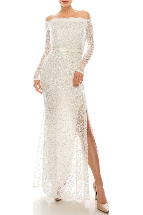 Long Sleeve Sequin Mesh Long Party Dress (6 Pieces)
